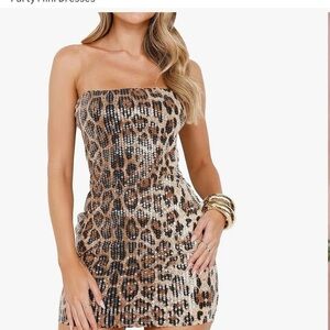 NWT Amazon Strapless Leopard Print Dress